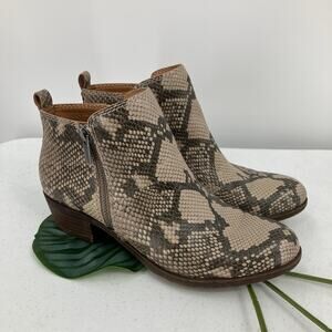 Lucky Brand Gray Cream Snake Skin Animal Print Zip Basel Ankle Bootie Boots Shoe